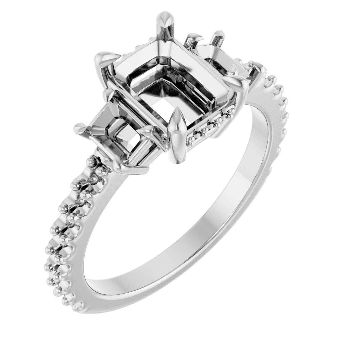Claw-Prong Three-Stone Engagement Ring