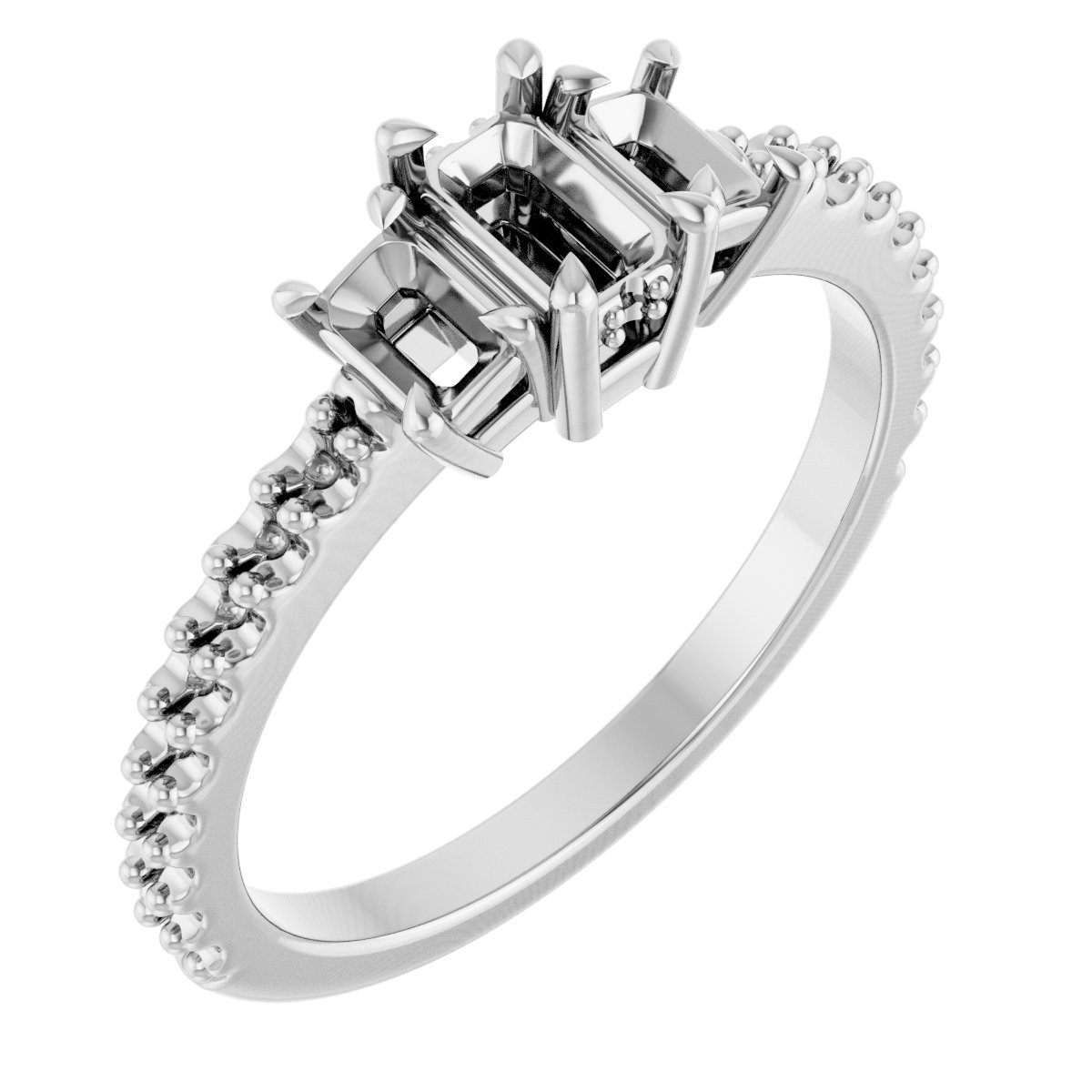 Claw-Prong Three-Stone Engagement Ring