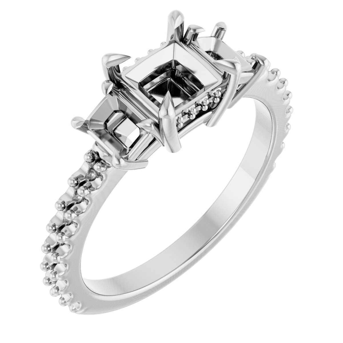 Claw-Prong Three-Stone Engagement Ring