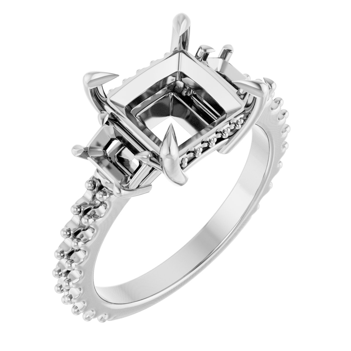 Claw-Prong Three-Stone Engagement Ring