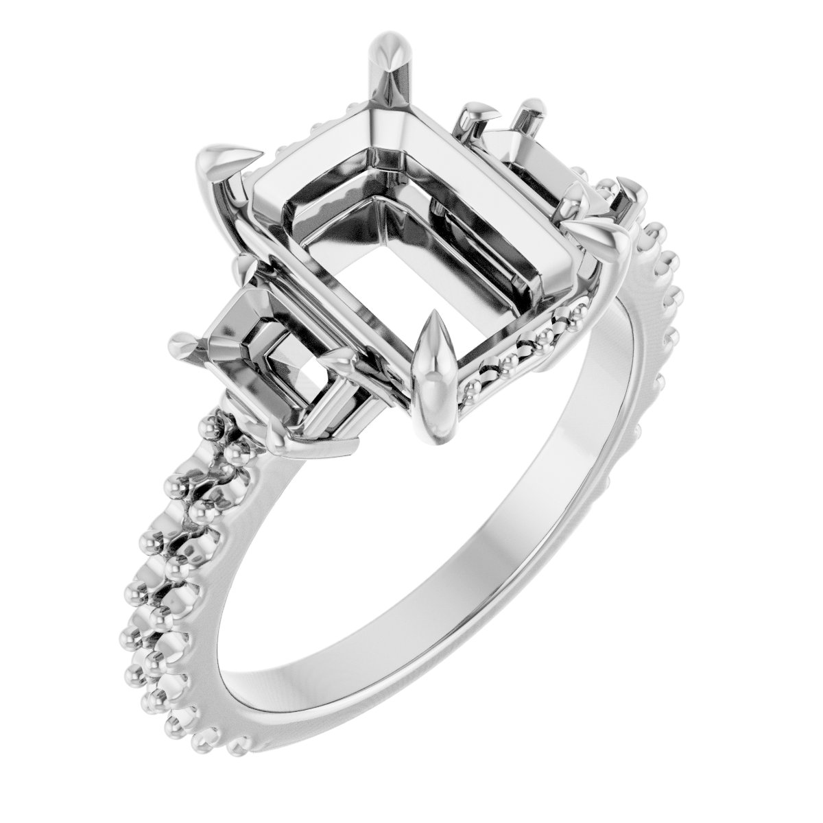 Claw-Prong Three-Stone Engagement Ring