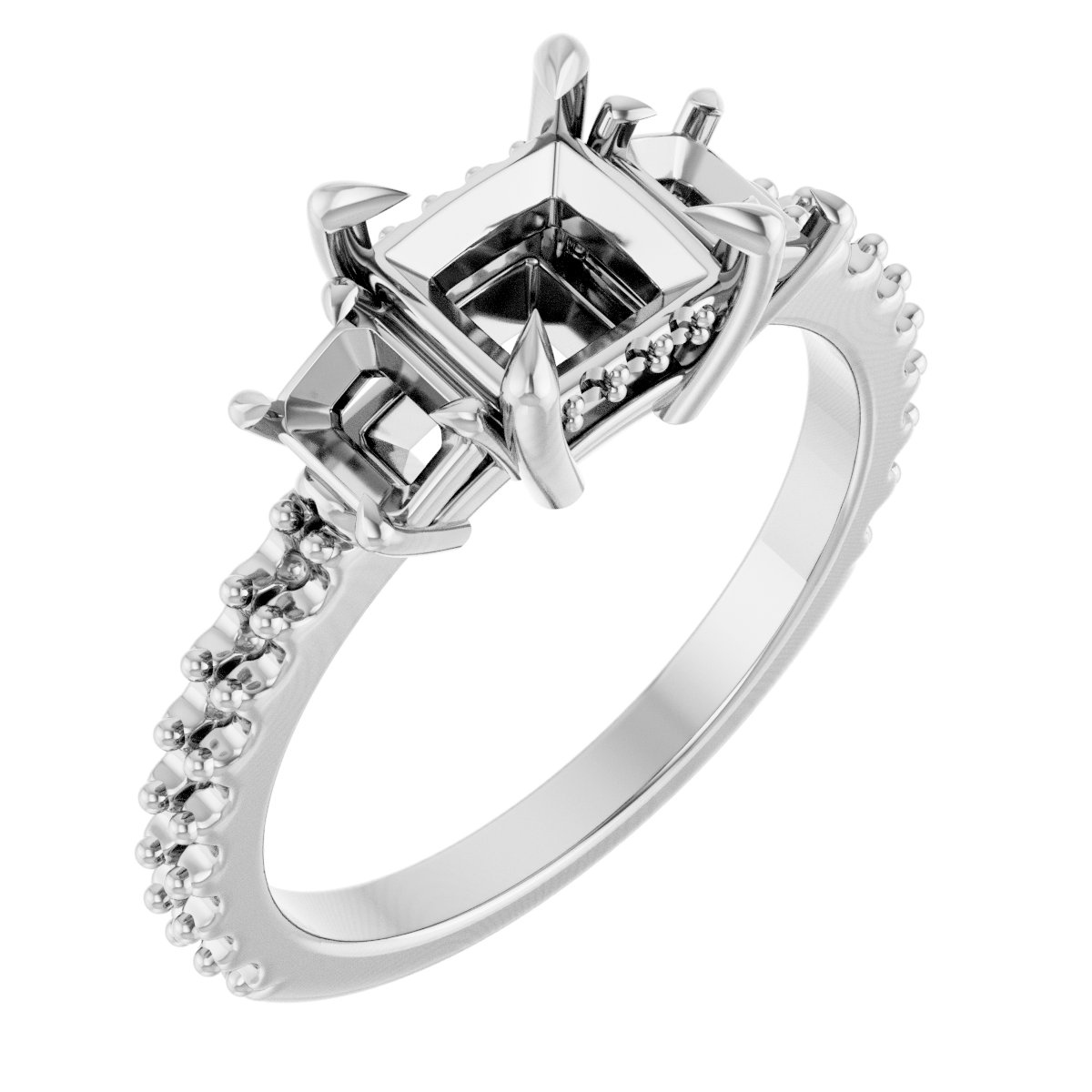 Claw-Prong Three-Stone Engagement Ring