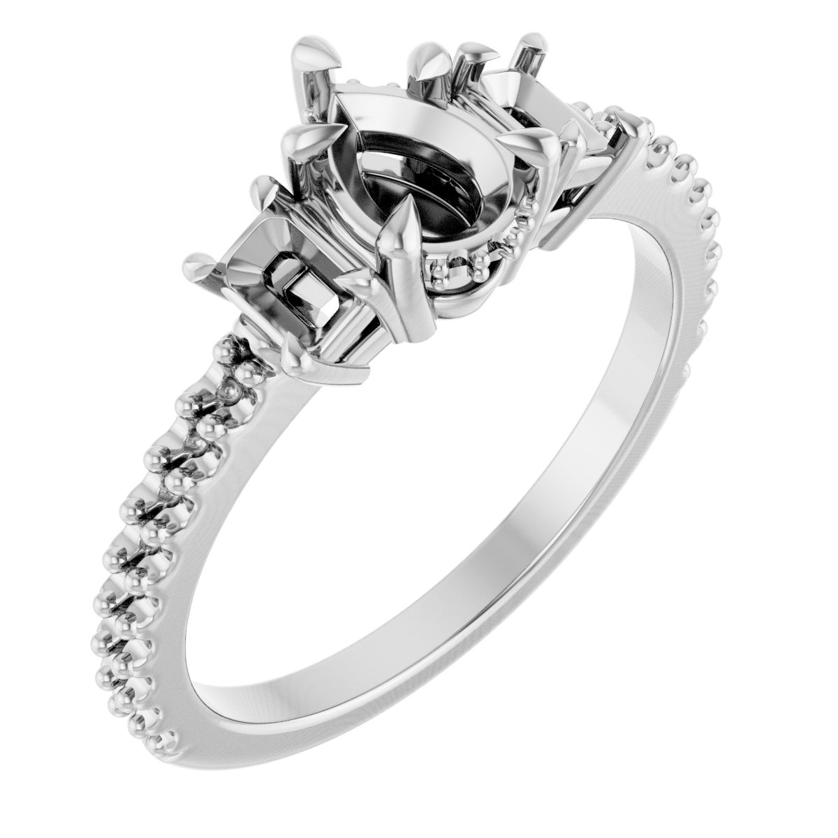 Claw-Prong Three-Stone Engagement Ring