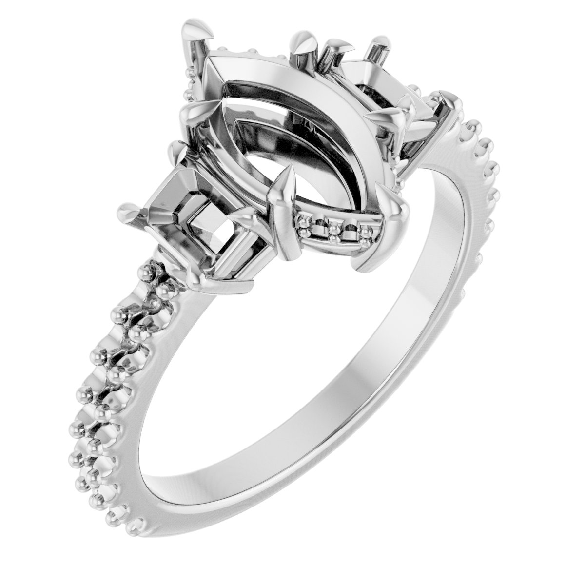 Claw-Prong Three-Stone Engagement Ring