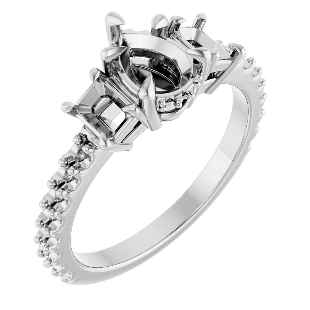 Claw-Prong Three-Stone Engagement Ring