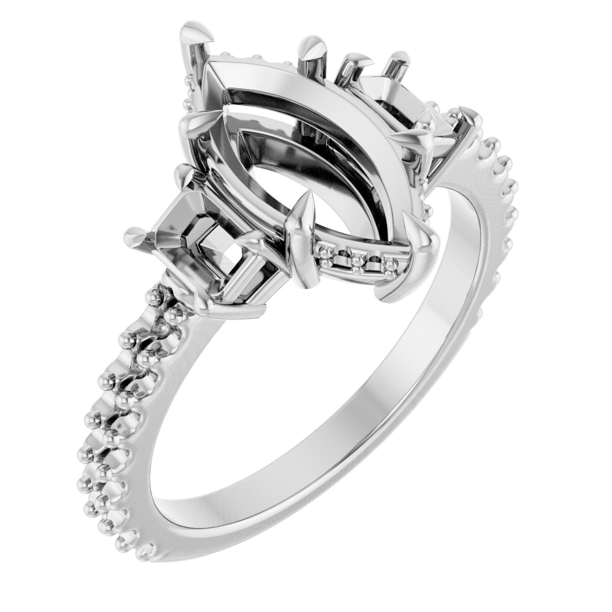 Claw-Prong Three-Stone Engagement Ring