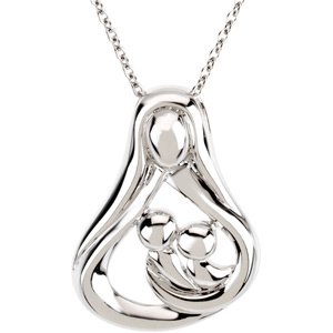 Sterling Silver 2 Child Mother-s Embrace 18" Necklace