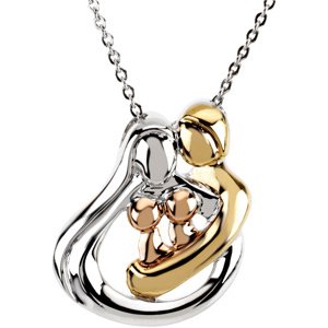18K Yellow Gold-Plated and 14K Rose Gold-Plated Sterling Silver 2 Child Family 18" Necklace