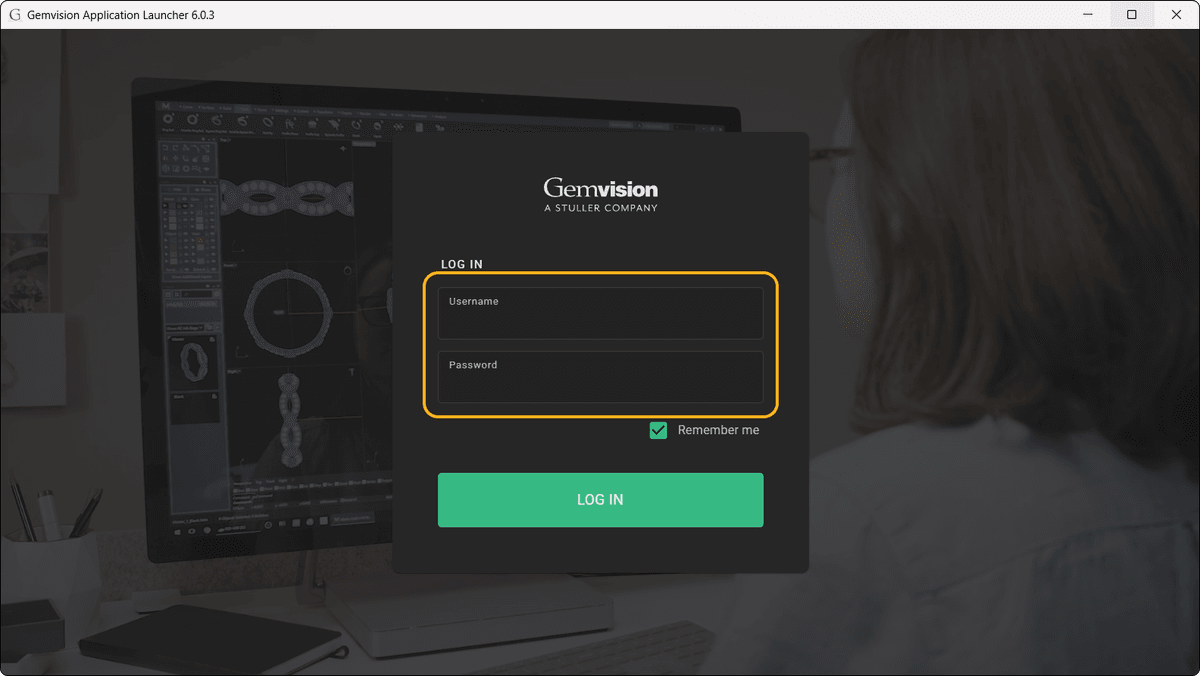 Gemvision Launcher login screen.