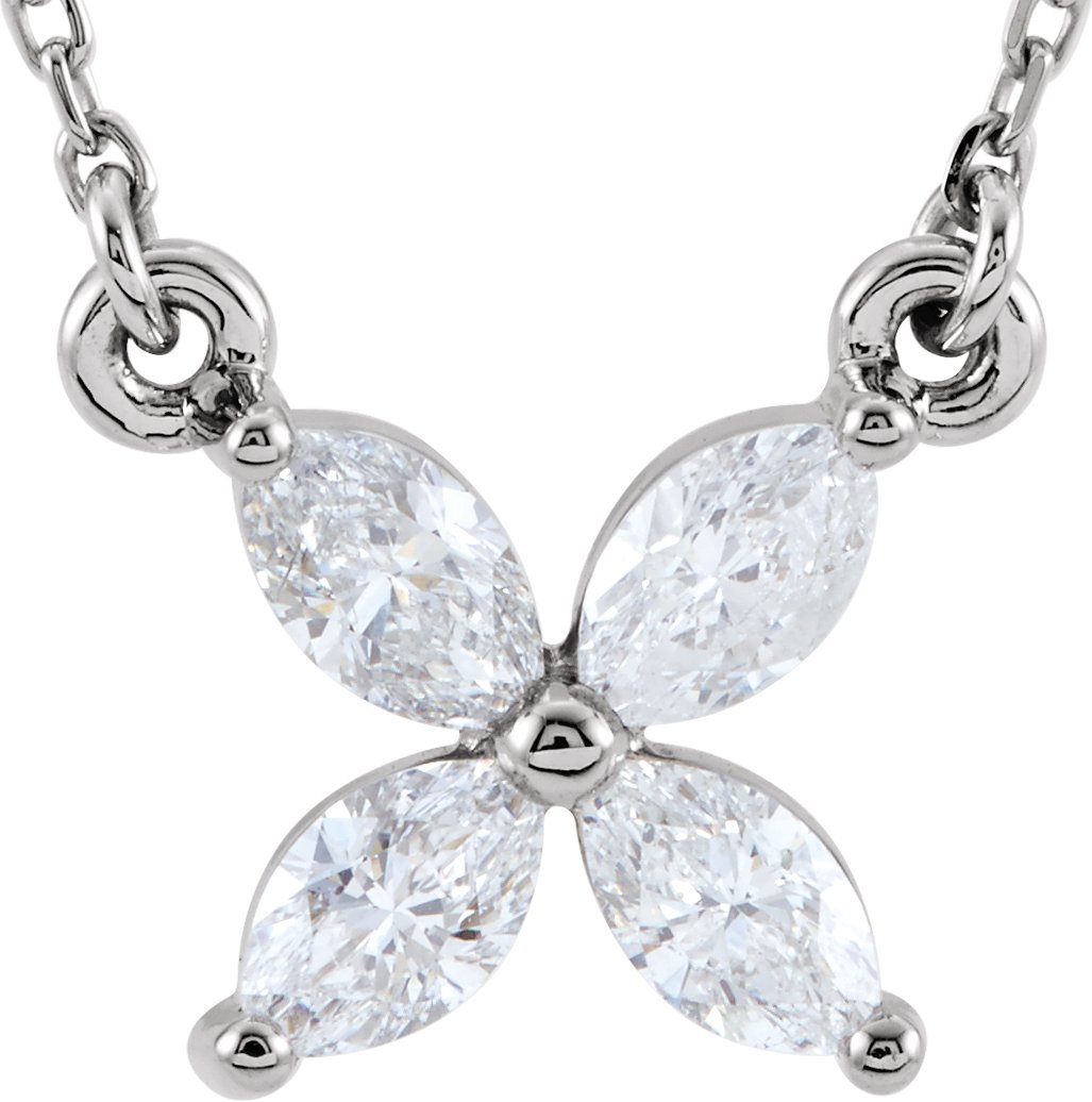 14K White 1/2 CTW Natural Diamond Floral-Inspired 16 Necklace