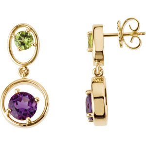 14K Yellow Peridot & Amethyst Two-Stone Earrings