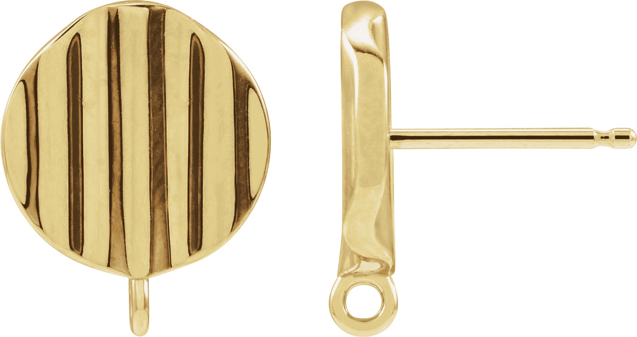 14K Yellow Grooved Disc Earring Top