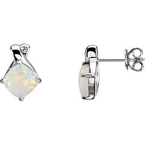 14K White Natural White Opal & .02 CTW Natural Diamond Earrings