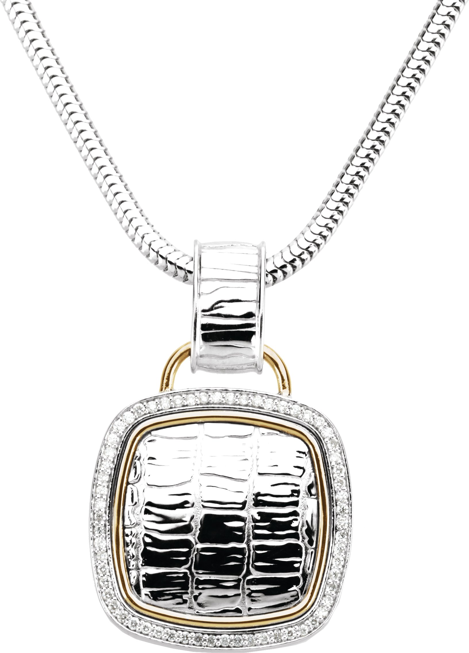 Sterling Silver and 14K Yellow .33 CTW Diamond Alligator Skin Design 18 inch Necklace Ref. 2477201