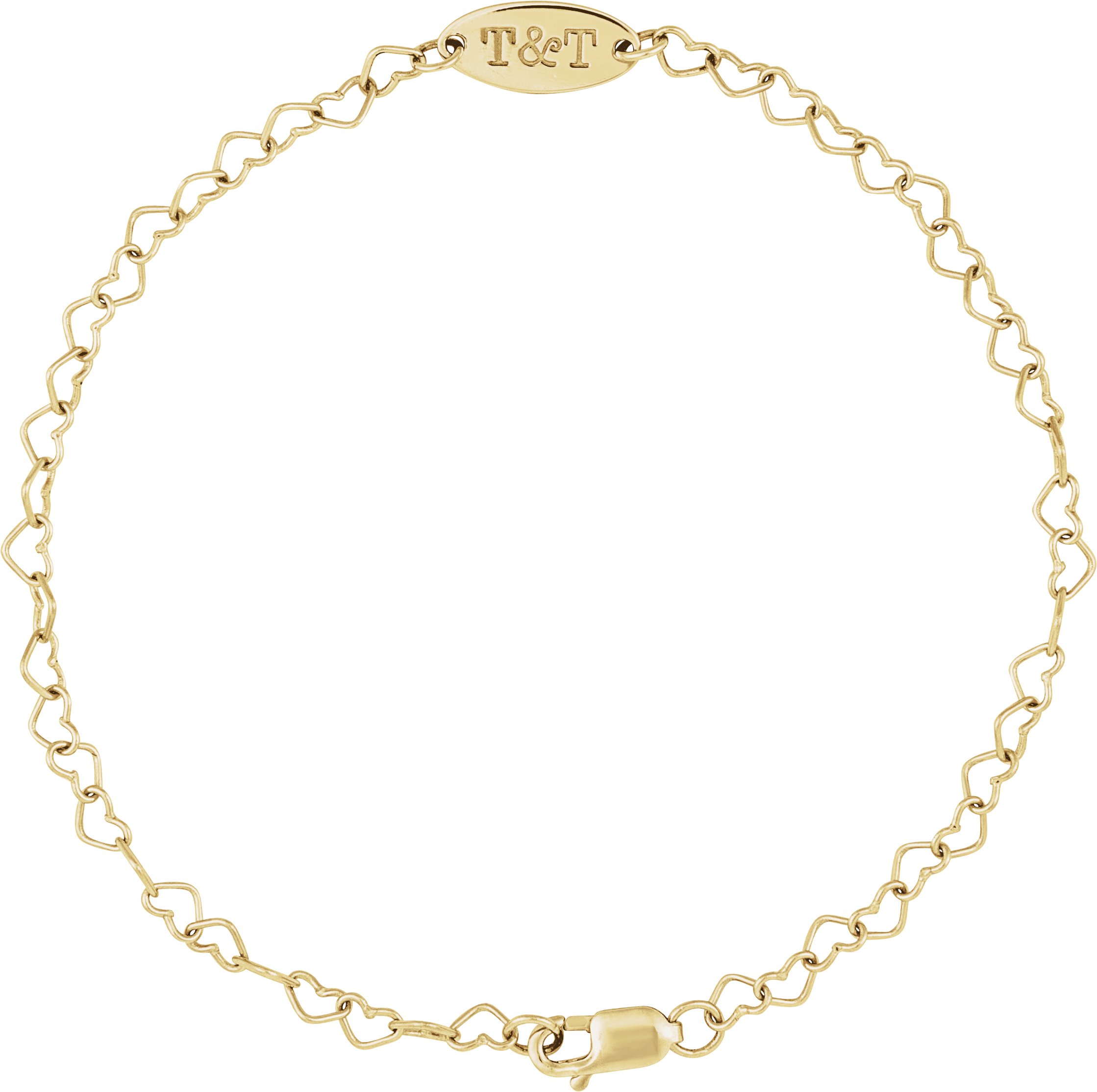 14K Yellow Gold Engravable Heart Link 7 Bracelet