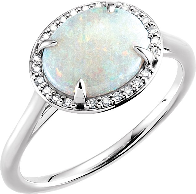 14K White Natural White Opal & .06 CTW Natural Diamond Ring