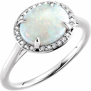 14K White Natural White Opal & .06 CTW Natural Diamond Ring