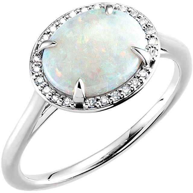 14K White Natural Opal & .06 CTW Natural Diamond Ring