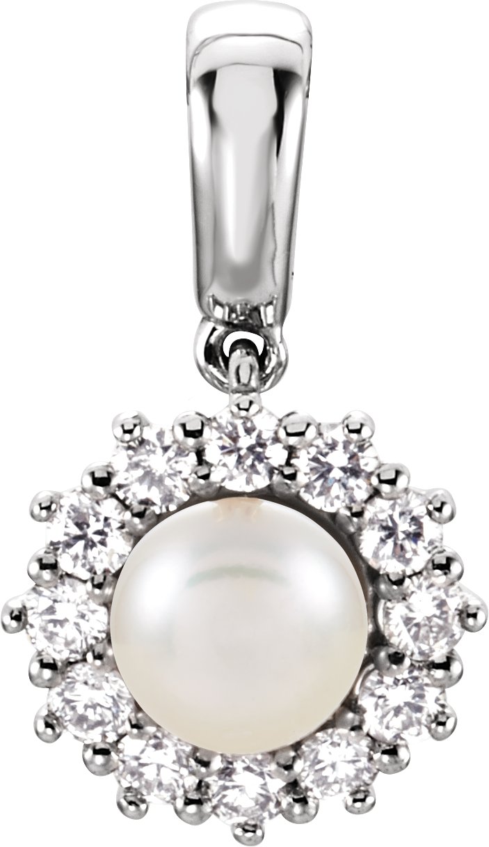 14K White Freshwater Cultured Pearl and .33 CTW Diamond Pendant Ref. 9299003