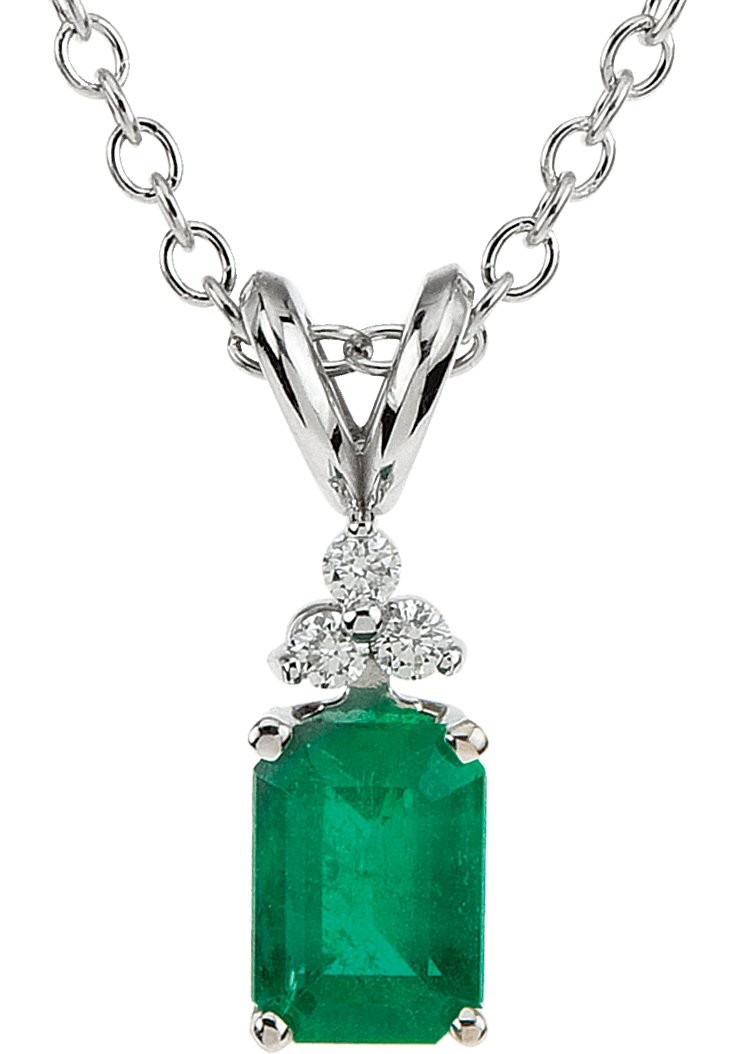 14K White Emerald and .06 CTW Diamond 18 inch Necklace Ref 2867444