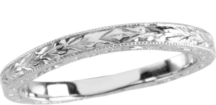 14K White Hand-Engraved Matching Band Size 6