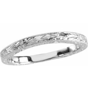 14K White Hand-Engraved Matching Band Size 6