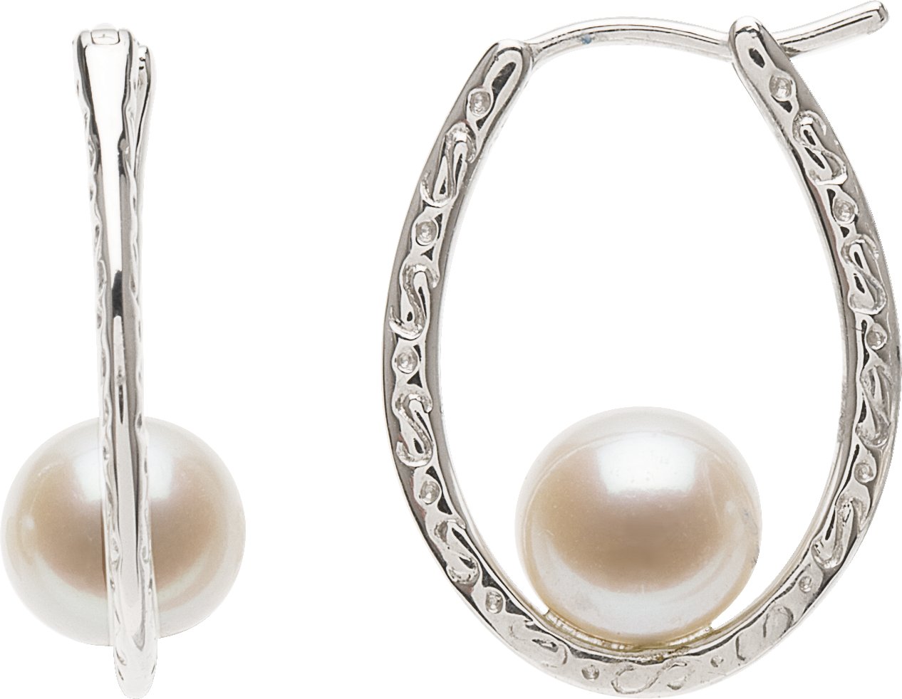 Sterling Silver Freshwater Cultured Pearl Hoop Earrings Ref. 2623351