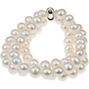 Sterling Silver 8 9 mm Freshwater Cultured Pearl Triple Strand 7.25 inch Bracelet Ref. 2652917