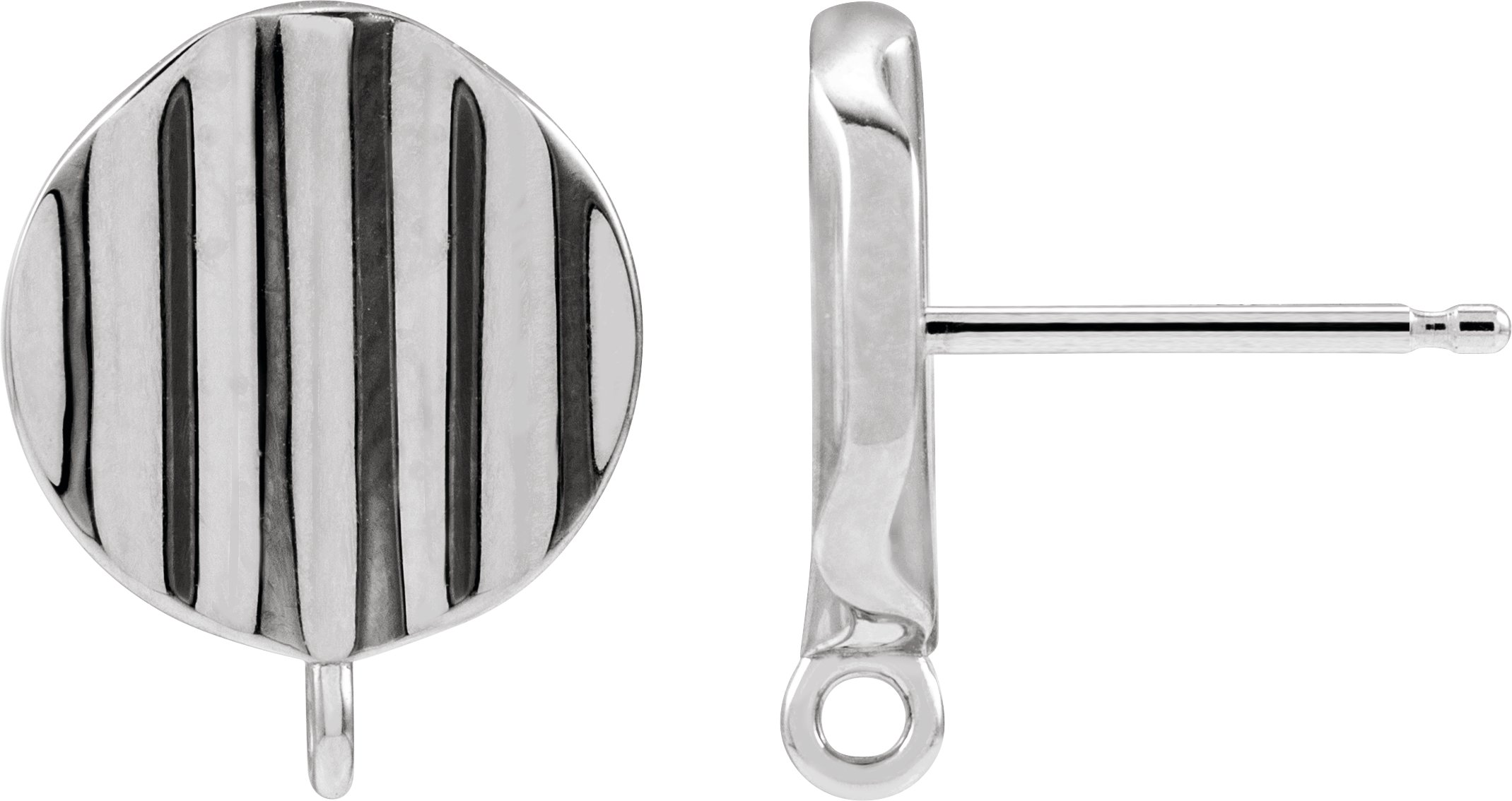 14K White Grooved Disc Earring Top