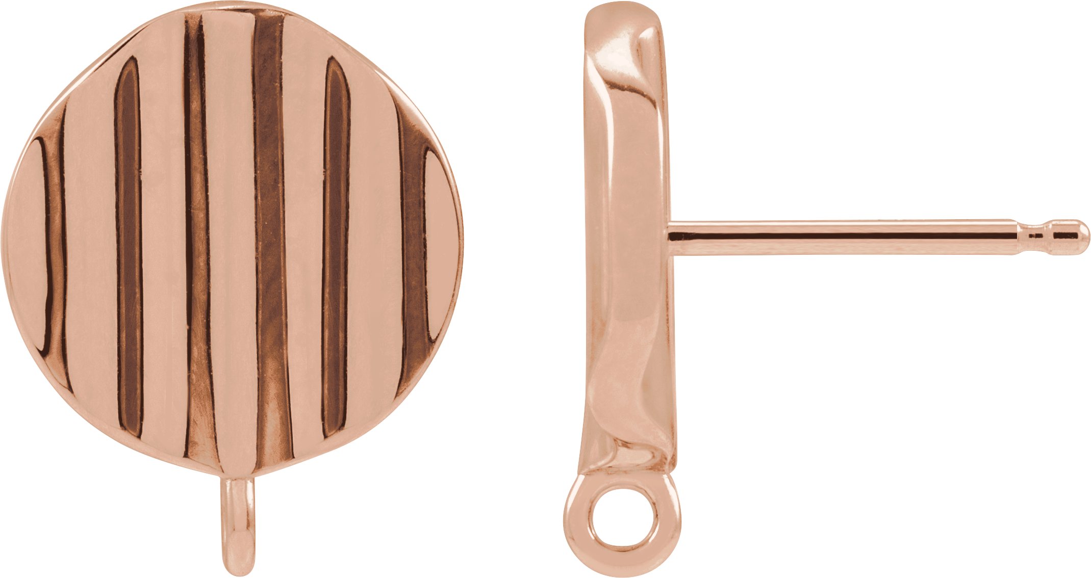 14K Rose Grooved Disc Earring Top