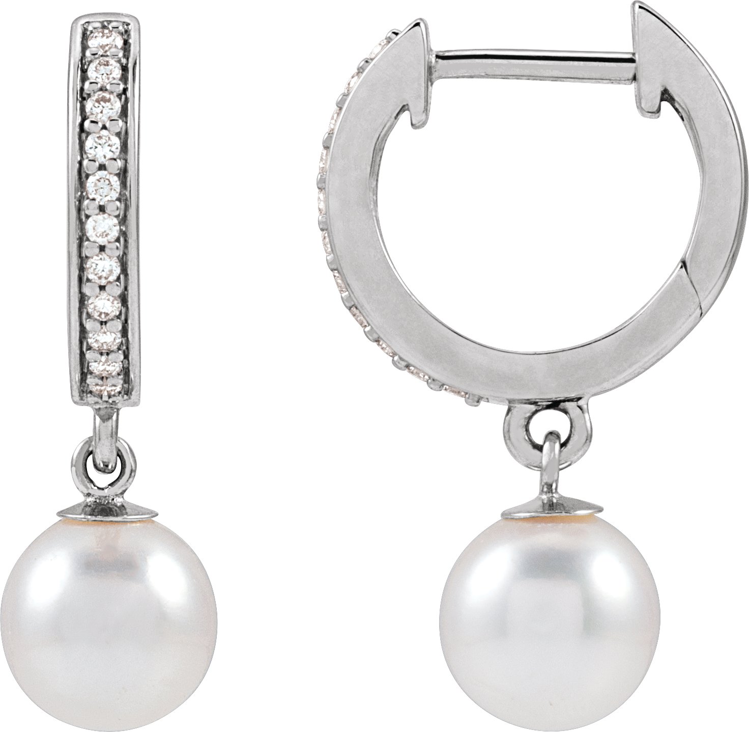 14K White Cultured White Freshwater Pearl & 1/10 CTW Natural Diamond Hoop Earrings