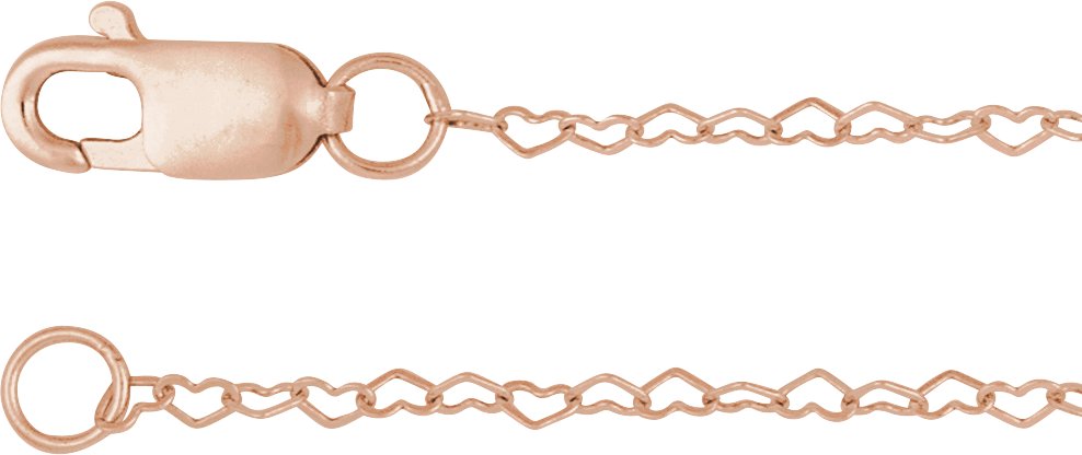 14K Rose .8 mm Heart 7" Chain