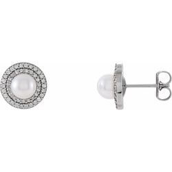 Freshwater Cultured Pearl & Diamond Halo-Styled Earrings alebo neosadený