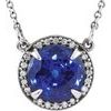 14K White 8 mm Round Chatham Created Blue Sapphire and .05 CTW Diamond 16 inch Necklace Ref 9136040
