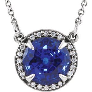 14K White 6 mm Lab-Grown Blue Sapphire & .04 CTW Natural Diamond 16" Necklace