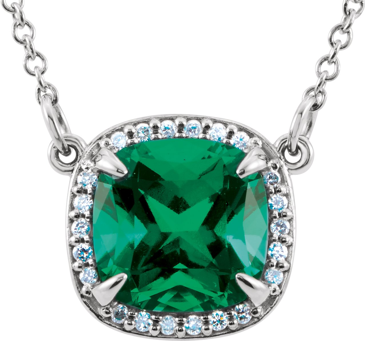 14K White Lab-Grown ® Emerald & .07 CTW Diamond 16