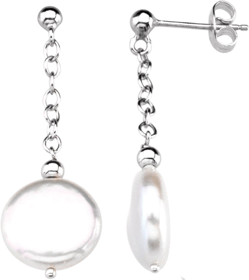Sterling Silver 12 13 mm Freshwater Cultured Coin Pearl Earrings Ref. 2396401