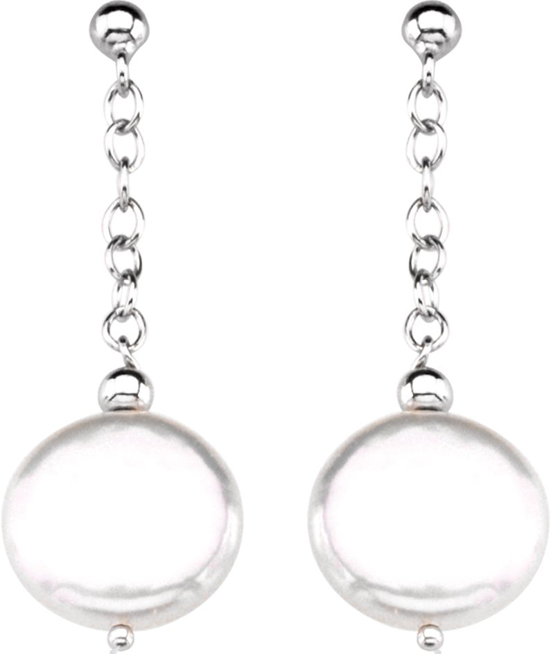Sterling Silver Cultured White Freshwater Coin Pearl Earrings