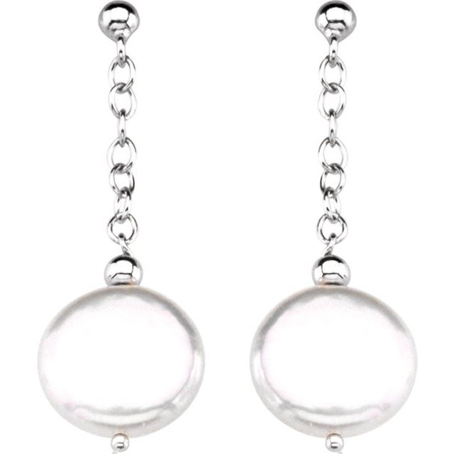 Sterling Silver Cultured White Freshwater Coin Pearl Earrings