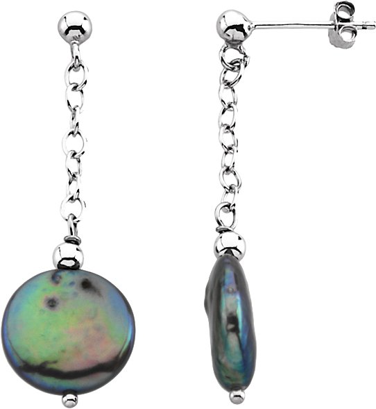 Sterling Silver Cultured Freshwater Black Coin Pearl Earrings