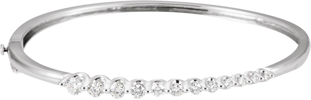 14K White 1 CTW Natural Diamond Journey Hinged Bangle 6 1/2" Bracelet 