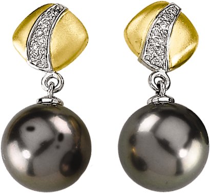 Tahitian Cultured Pearl and Diamond Earrings 11mm .1 CTW Ref 346458