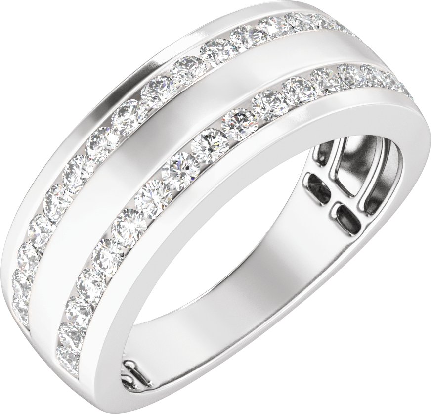 3/4 CTW Natural Diamond Half Round Accented Tapered Band – 14K White Gold