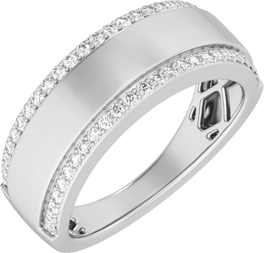 1/2 CTW Natural Diamond Half Round Accented Tapered Band – 14K White Gold