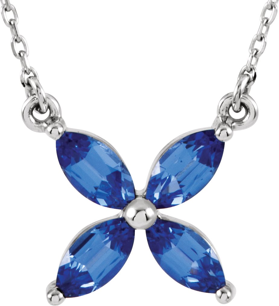 14K White Lab-Grown Blue Sapphire 16" Necklace