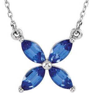 14K White Lab-Grown Blue Sapphire 16" Necklace