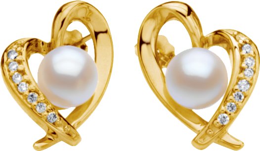 Akoya Cultured Pearl and Diamond Heart Earrings 7mm .17 CTW Ref 200780