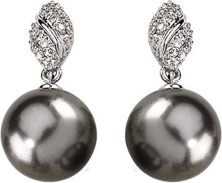 Tahitian Cultured Pearl and Diamond Earrings 12mm .33 CTW Ref 339897
