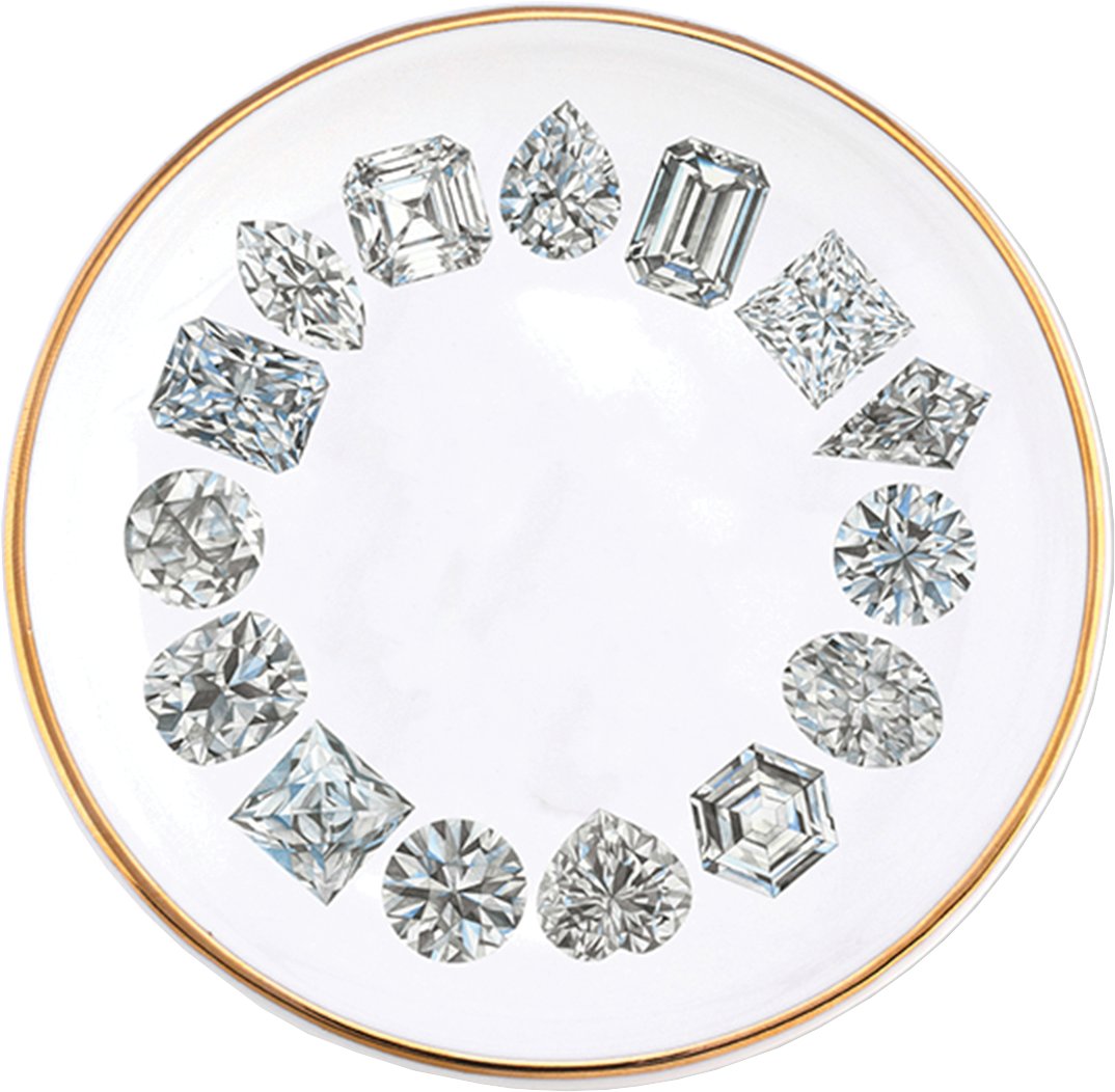 Circle of Diamonds Porcelain Jewelry Dish with Gold Trim