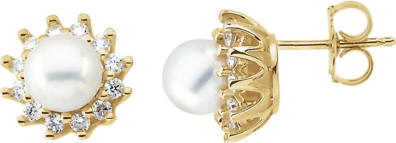 Akoya Cultured Pearl and Diamond Earrings 6mm .33 CTW Ref 414524